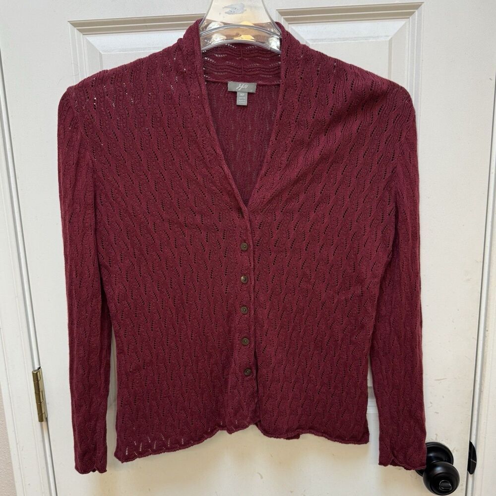 Vtg J Jill Women’s Silk Cotton Red Button Front Cardigan Sweater Sz MP